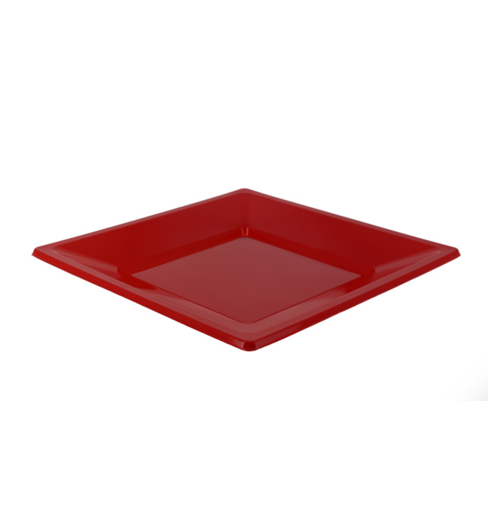 Assiette Plastique Carrée Plate Rouge 230mm (180 Unités)