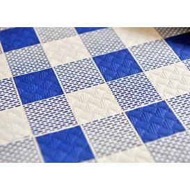 Voorgesneden papieren tafelkleed blauw Checkers 40g 1x1m (400 stuks) 