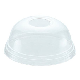 Plastic PET koepel Deksel met gat Ø9,3cm voor PET beker 420ml (100 stuks)