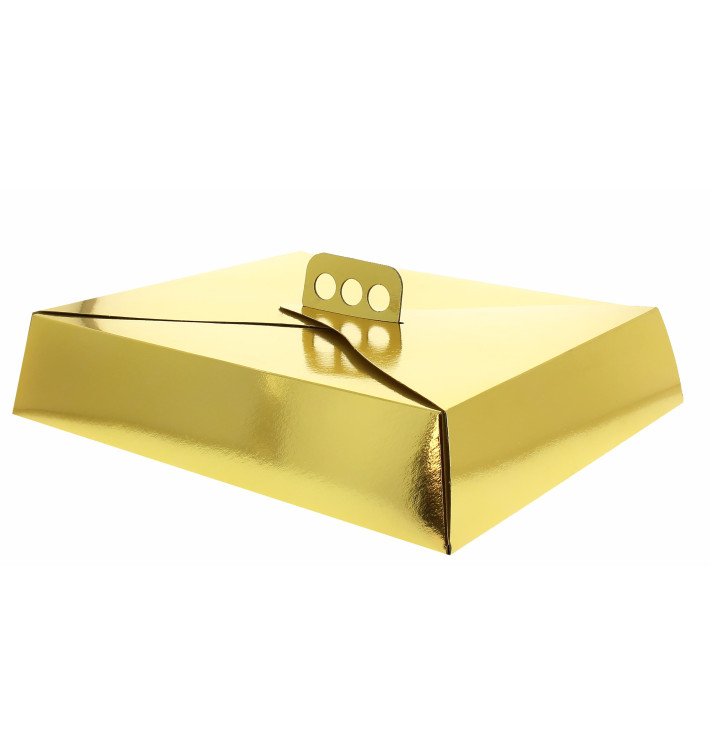 Papieren cake doosje Vierkant goud 23,5x30x8cm Papieren cake doosje Vierkant goud 23,5x30x8cm