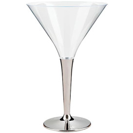 Verre à Cocktail Plastique Pied Argenté 100ml (6 Unités)