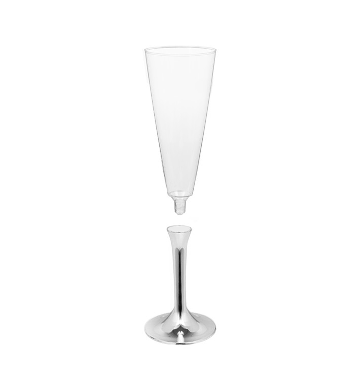 Flûte Champagne Plastique Pied Argent Chrome 160ml 2P (200 Utés)