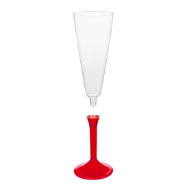 Flûte Champagne Plastique Pied Rouge Transp.160ml 2P (20 Utés)