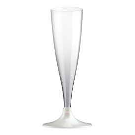 Flûte Champagne Plastique Pied Blanc Perlé 140ml 2P (400 Utés)