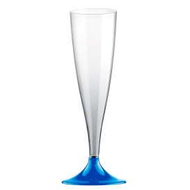 Flûte Champagne Plastique Pied Bleu Mediterranée 140ml (20 Unités)