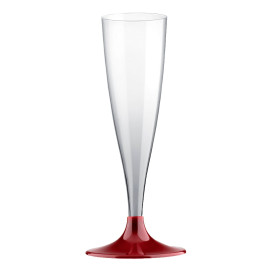 Plastic stam fluitglas Mousserende Wijn bordeauxrood 140ml 2P (400 stuks)