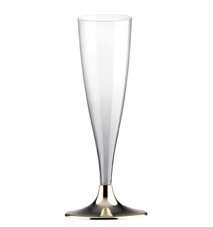 Flûte Champagne Plastique Pied Or Chrome 140ml 2P (20 Utés) Flûte Champagne Plastique Pied Or Chrome 140ml 2P (20 Utés)