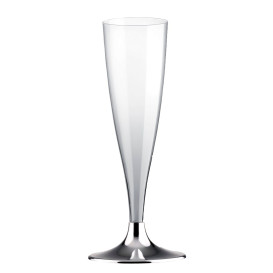 Flûte Champagne Plastique Pied Nickel Chrome 140ml 2P (20 Utés)
