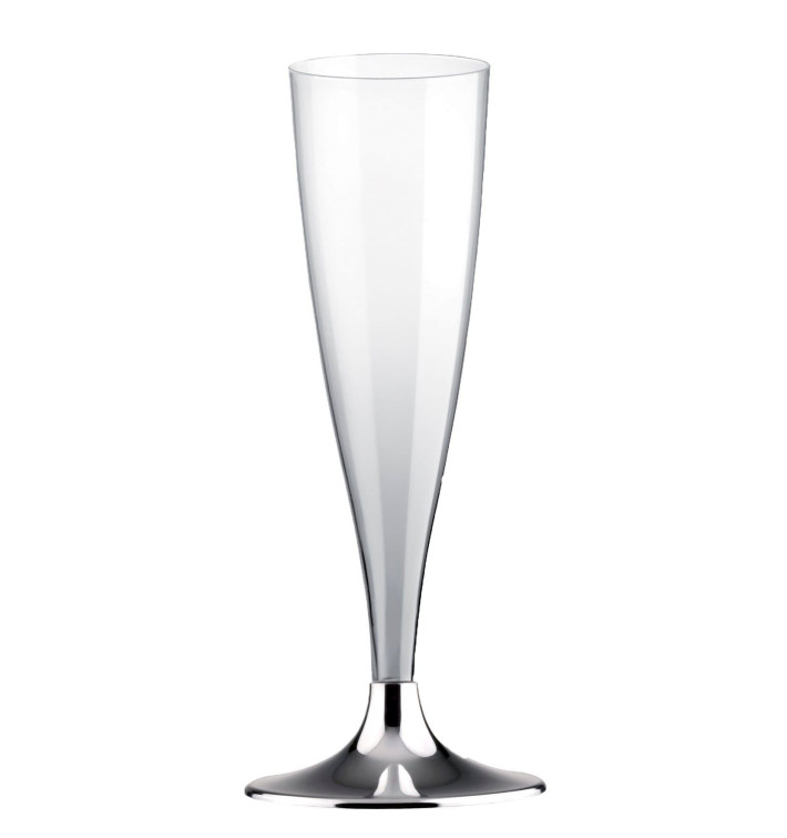 Flûte Champagne Plastique Pied Nickel Chrome 140ml 2P (20 Utés) Flûte Champagne Plastique Pied Nickel Chrome 140ml 2P (20 Utés)