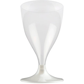 Flûte Plastique Vin Pied Blanc Perlé 200ml 2P (20 Utés)