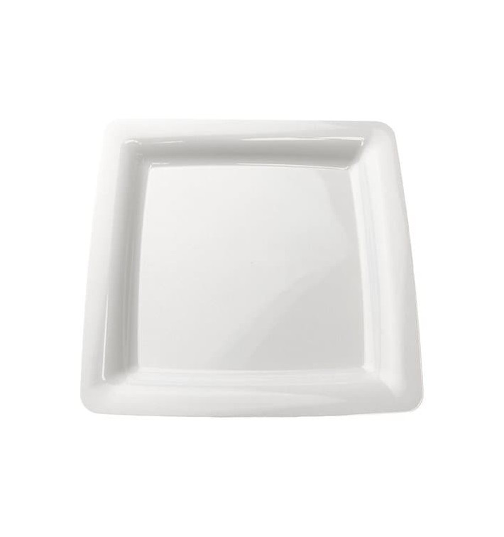 Assiette carrée Plastique dur blanc 22,5x22,5cm (20 Utés)