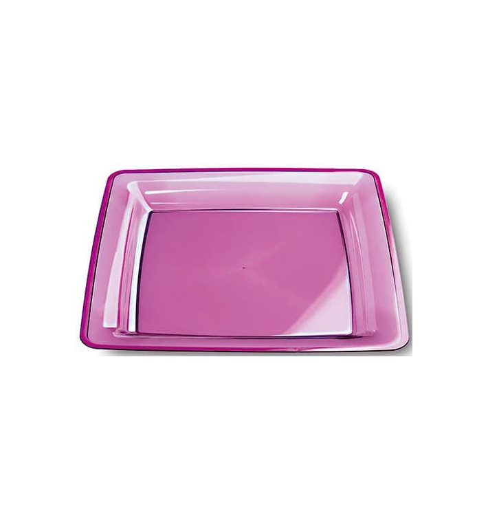 Plastic bord Vierkant extra sterk aubergine kleur 22,5x22,5cm (6 stuks) Plastic bord Vierkant extra sterk aubergine kleur 22,5x22,5cm (6 stuks)