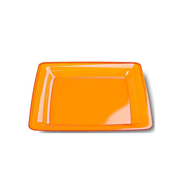 Plastic bord Vierkant extra sterk oranje 22,5x22,5cm (72 stuks)