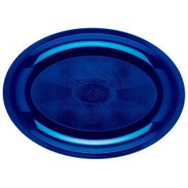 Plateau Plastique Réutilisable Ovale Bleu PP 315x220mm  (25 Utés)
