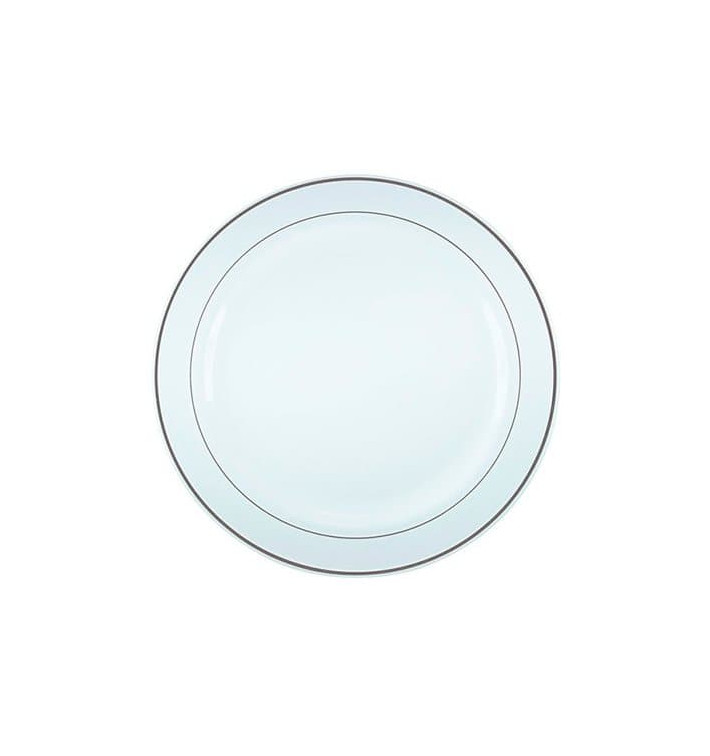 Plastic bord Extra stijf met Ovale rand zilver 15cm (20 stuks) Plastic bord Extra stijf met Ovale rand zilver 15cm (20 stuks)