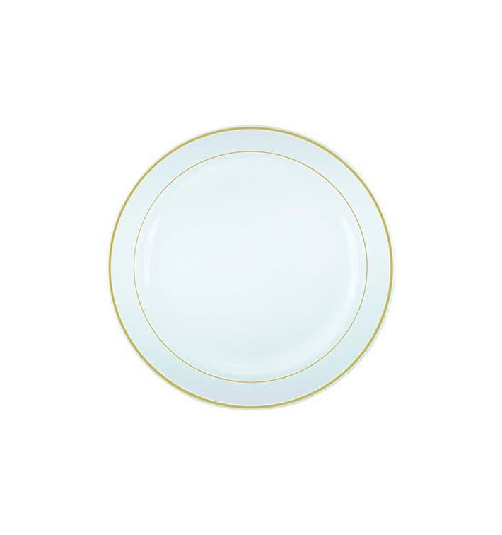 Plastic bord Extra stijf met Ovale rand goud 19cm (20 stuks) Plastic bord Extra stijf met Ovale rand goud 19cm (20 stuks)