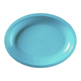 Plateau Ovale Réutilisable Turquoise PP 315x220mm (25 Utés)