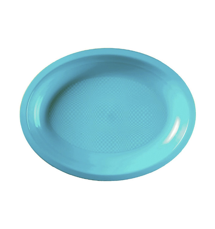 Plateau Ovale Réutilisable Turquoise PP 315x220mm (25 Utés)