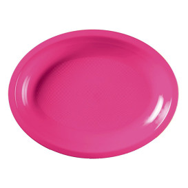 Plateau Plastique Réutilisable Ovale Fuchsia PP 315x220mm (25 Utés)