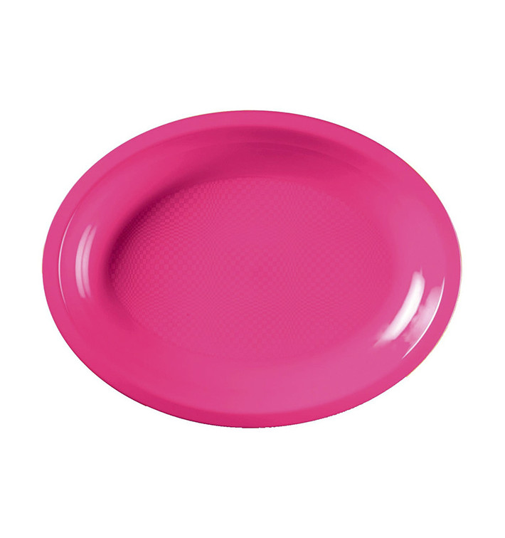 Plateau Plastique Réutilisable Ovale Fuchsia PP 315x220mm (300 Utés)