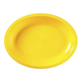 Plastic schotel microgolfbaar Ovaal vormig geel 25,5x19 cm (50 stuks) 