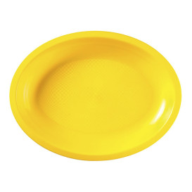 Plateau Plastique Réutilisable Ovale Jaune PP 255x190mm (50 Utés)