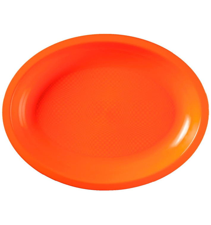 Plateau Plastique Réutilisable Ovale Orange PP 255x190mm (600 Utés)