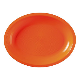 Plateau Plastique Réutilisable Ovale Orange PP 315x220mm (25 Utés)