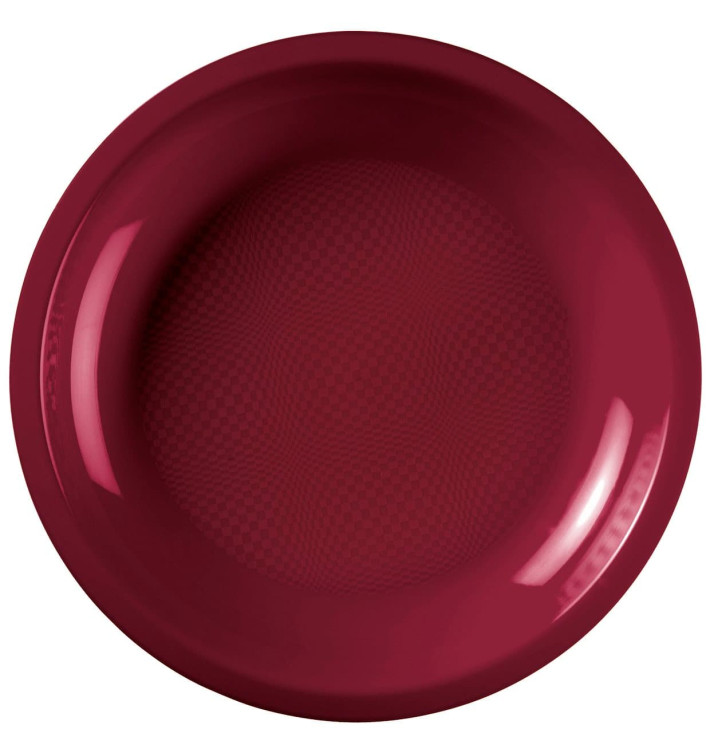 Assiette Plastique Réutilisable Plate Bordeaux PP Ø220mm (600 Utés)