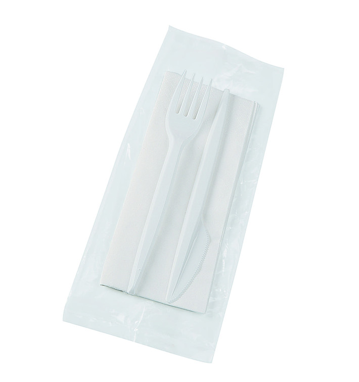 Kit Fourchette, Couteau, Serviette Blanc (250 Utés) Kit Fourchette, Couteau, Serviette Blanc (250 Utés)