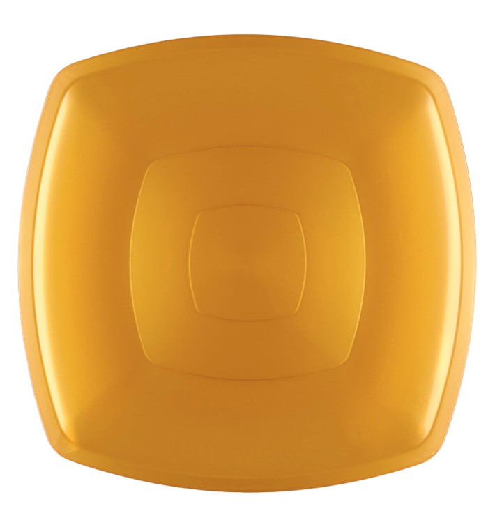 Plastic bord Plat goud Vierkant PS 30 cm (12 stuks) Plastic bord Plat goud Vierkant PS 30 cm (12 stuks)