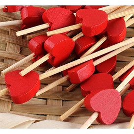 Houten vleespennen Heart Design rood 12cm (200 stuks) 