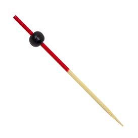 Bamboe vleespennen Bal Design rood en zwart 12cm (5000 stuks)