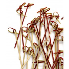Bamboe vleespennen Strik Design rood 9cm (200 stuks) 