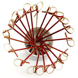Bamboe vleespennen Strik Design rood 12cm (200 stuks) 