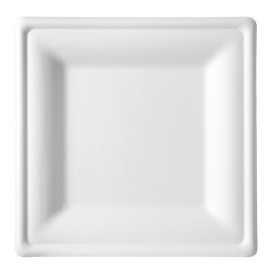 Assiette Carrée Canne à Sucre Blanc 200x200mm (50 Utés)