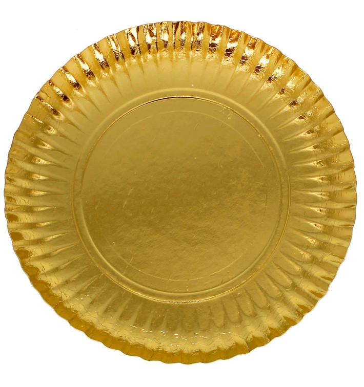 Papieren bord Rond vormig goud 23cm (100 stuks) Papieren bord Rond vormig goud 23cm (100 stuks)