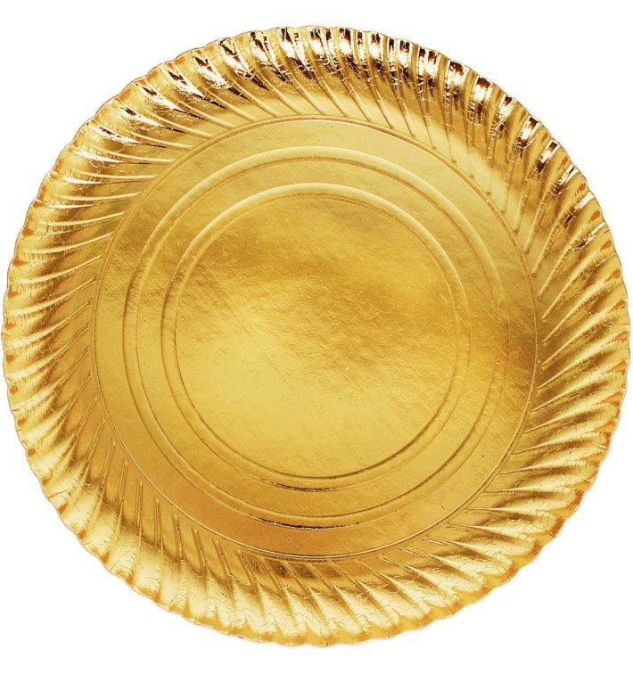 Papieren bord Rond vormig goud 30cm (100 stuks) Papieren bord Rond vormig goud 30cm (100 stuks)