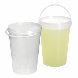 Plastic emmer met handvat en Deksel transparant 1000 ml (200 stuks)