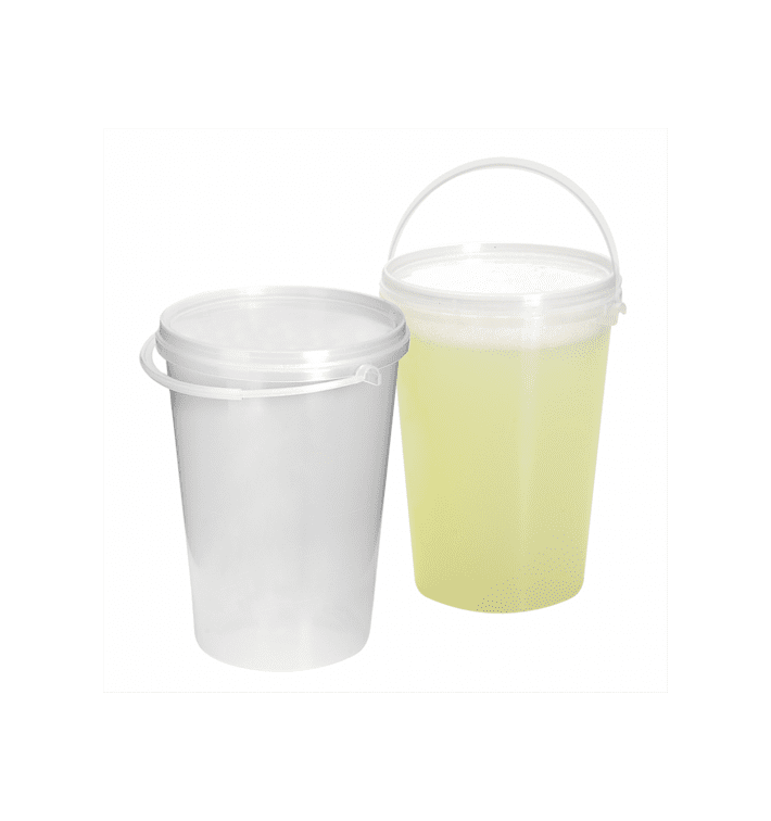 Plastic emmer met handvat en Deksel transparant 1000 ml (200 stuks) Plastic emmer met handvat en Deksel transparant 1000 ml (200 stuks)