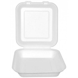 Suikerriet Gescharnierd Container "Menu Box" wit 20x18x5cm (50 stuks) 