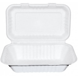 Suikerriet Gescharnierd Container "Menu Box" wit 22,5x16,5x6,4cm (50 stuks) 