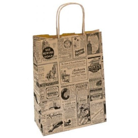 Sac Papier Kraft Naturel Times et Anses 26+14x32 cm (50 Utés)