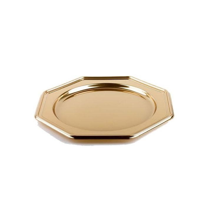 Plastic oplader bord PET Achthoekig goud 30 cm (5 stuks) Plastic oplader bord PET Achthoekig goud 30 cm (5 stuks)