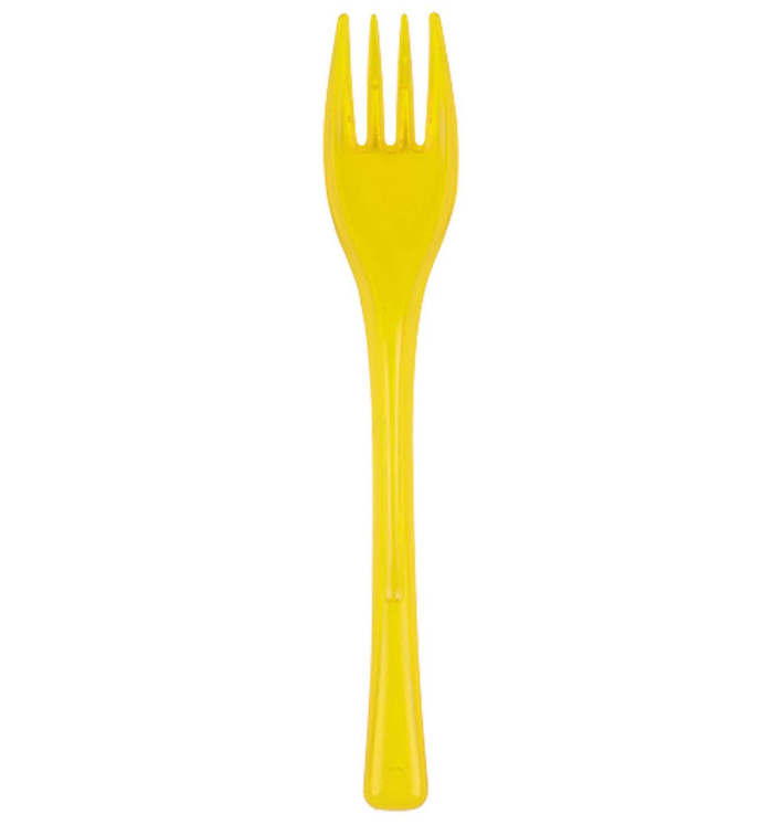 Plastic PS vork "Flen" geel transparant 14cm (50 stuks) Plastic PS vork "Flen" geel transparant 14cm (50 stuks)
