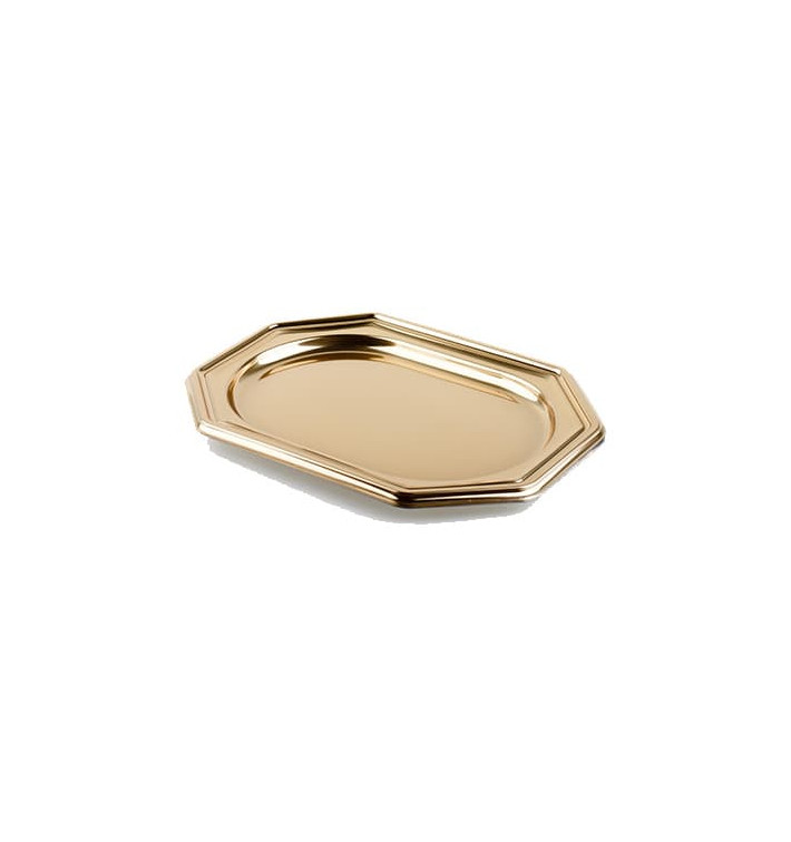 Plateau en Plastique Octogonal Doré 36x24cm (50 Utés) Plateau en Plastique Octogonal Doré 36x24cm (50 Utés)
