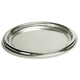 Plateau en Plastique Rond Argenté 30 cm (50 Utés)