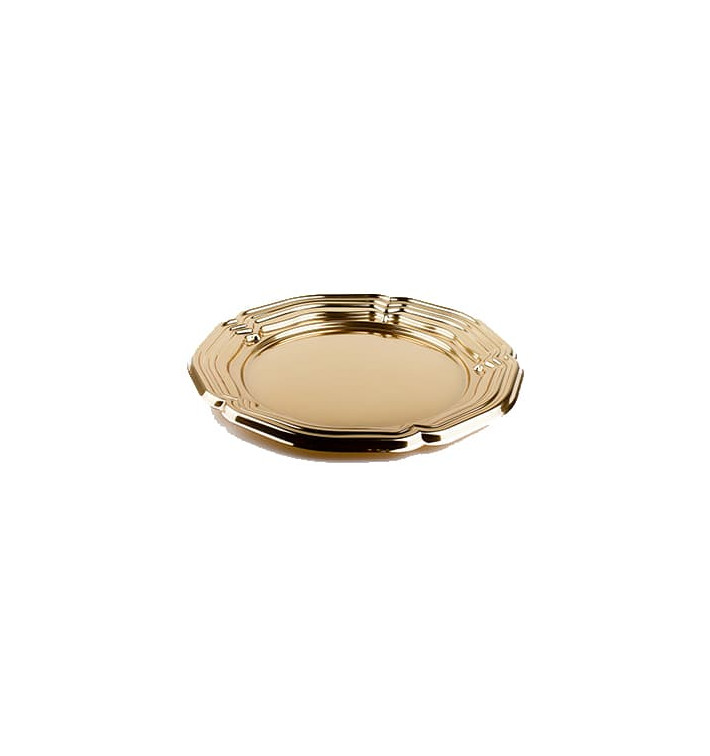 Plateau en Plastique Rond Doré 46 cm (5 Utés) Plateau en Plastique Rond Doré 46 cm (5 Utés)