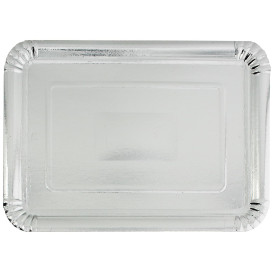 Plat rectangulaire en Carton Argenté 18x24cm (100 Unités)