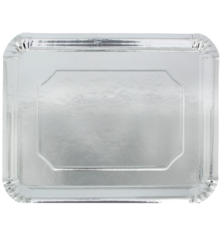 Plat rectangulaire en Carton Argenté 34x42cm (50 Unités)